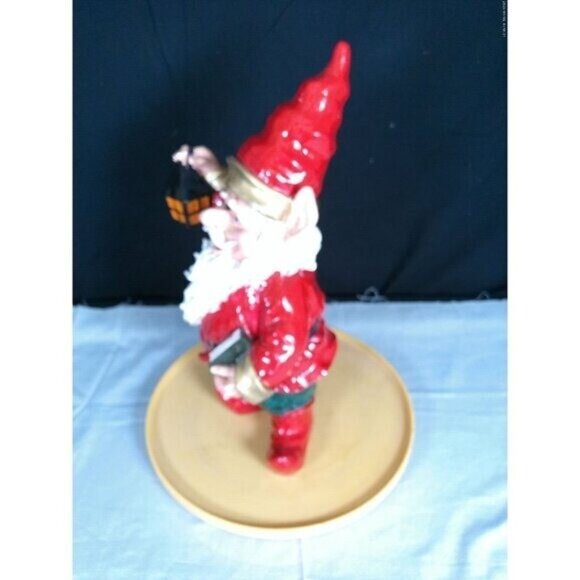 Gnome Figure Statue In Red Suit And Green Pants Holding Book Lantern - Picture 2 of 8